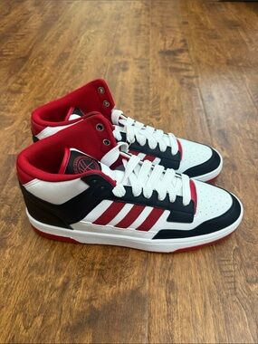 adidas High-Top Sneakers in White, Red & Black